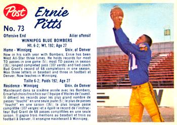1962 Post Cereal CFL #73 Ernie Pitts Front