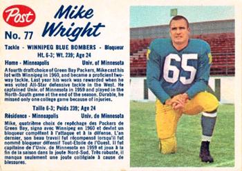 1962 Post Cereal CFL #77 Mike Wright Front