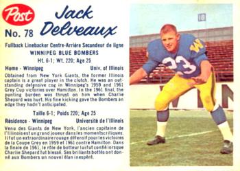 1962 Post Cereal CFL #78 Jack Delveaux Front