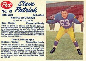 1962 Post Cereal CFL #79 Steve Patrick Front
