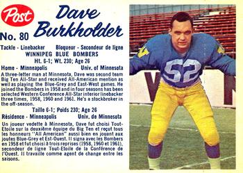 1962 Post Cereal CFL #80 Dave Burkholder Front