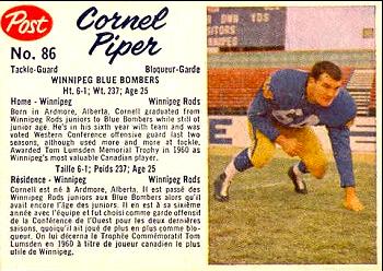 1962 Post Cereal CFL #86 Cornel Piper Front