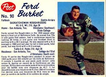 1962 Post Cereal CFL #90 Ferd Burket Front