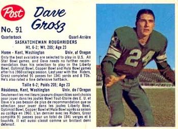 1962 Post Cereal CFL #91 Dave Grosz Front