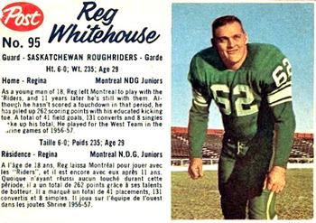 1962 Post Cereal CFL #95 Reg Whitehouse Front