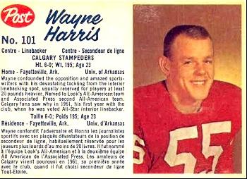1962 Post Cereal CFL #101 Wayne Harris Front
