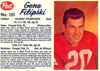 1962 Post Cereal CFL #105 Gene Filipski Front