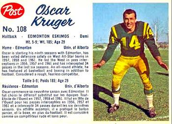 1962 Post Cereal CFL #108 Oscar Kruger Front