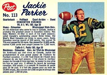 1962 Post Cereal CFL #113 Jackie Parker Front