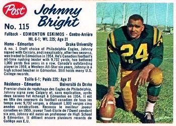 1962 Post Cereal CFL #115 Johnny Bright Front