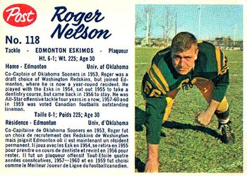 1962 Post Cereal CFL #118 Roger Nelson Front
