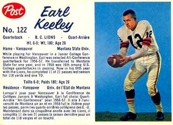 1962 Post Cereal CFL #122 Earl Keeley Front
