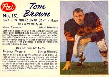 1962 Post Cereal CFL #131 Tom Brown Front