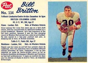1962 Post Cereal CFL #134 Bill Britton Front