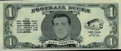 1962 Topps - Bucks #4 Alex Webster Front
