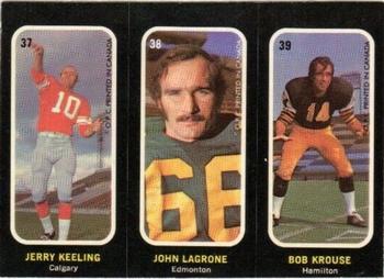 1972 O-Pee-Chee CFL - Trio Stickers #37 38 39 Jerry Keeling / John LaGrone / Bob Krouse Front