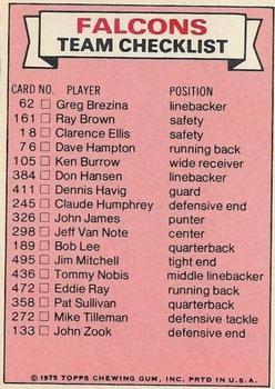 1975 Topps - Team Checklists #NNO Atlanta Falcons Back
