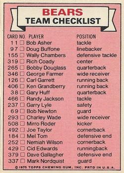 1975 Topps - Team Checklists #NNO Chicago Bears Back