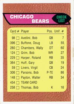 1976 Topps - Team Checklists #454 Chicago Bears Front
