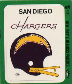 1977 Fleer Team Action - Stickers (Hi-Gloss Patches) #NNO San Diego Chargers Helmet Front