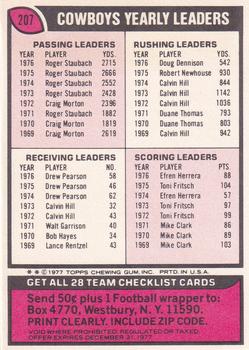 1977 Topps - Team Checklists #207 Dallas Cowboys Back