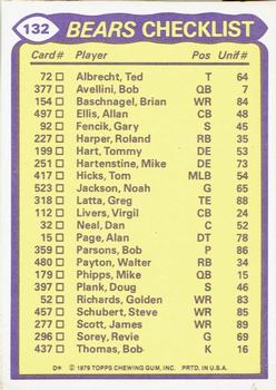 1979 Topps - Checklist Sheet Singles #132 Bears Team Leaders Back