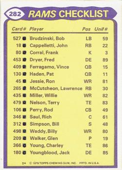 1979 Topps - Checklist Sheet Singles #282 Rams Team Leaders Back
