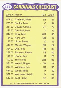 1979 Topps - Checklist Sheet Singles #488 Cardinals Team Leaders Back