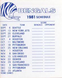 1981 Fleer Team Action - High-Gloss Stickers #NNO Cincinnati Bengals Logo Back
