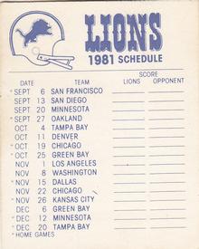 1981 Fleer Team Action - High-Gloss Stickers #NNO Detroit Lions Logo Back
