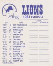 1981 Fleer Team Action - High-Gloss Stickers #NNO Detroit Lions Logo Back