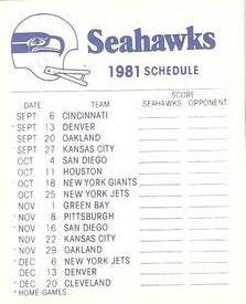 1981 Fleer Team Action - High-Gloss Stickers #NNO Seattle Seahawks Logo Back