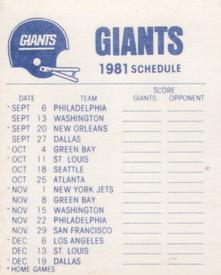 1981 Fleer Team Action - High-Gloss Stickers #NNO New York Giants Logo Back