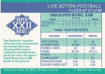 1988 Fleer Team Action #57 Super Bowl XXII Back