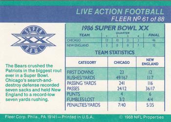 1988 Fleer Team Action #61 Super Bowl XX Back