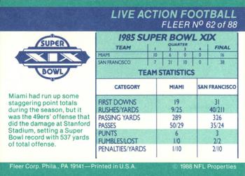 1988 Fleer Team Action #62 Super Bowl XIX Back