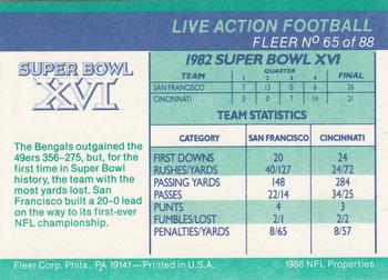 1988 Fleer Team Action #65 Super Bowl XVI Back
