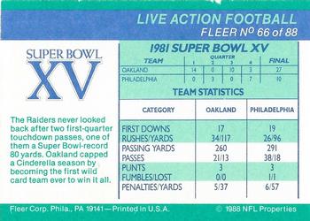 1988 Fleer Team Action #66 Super Bowl XV Back
