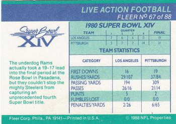 1988 Fleer Team Action #67 Super Bowl XIV Back