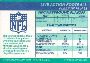1988 Fleer Team Action #74 NFC Wild Card Back