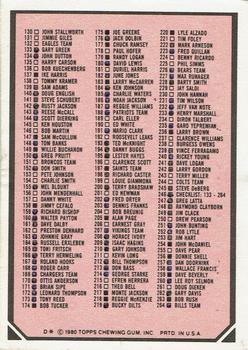 1980 Topps - Team Checklists #NNO ‘80 Football 1-264 Back
