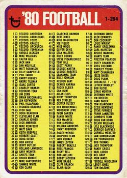 1980 Topps - Team Checklists #NNO ‘80 Football 1-264 Front