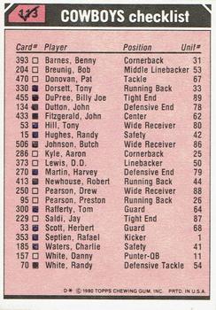 1980 Topps - Team Checklists #113 Tony Dorsett / Tony Hill / Harvey Martin Back