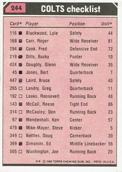 1980 Topps - Team Checklists #244 Fred Cook / Joe Washington Back