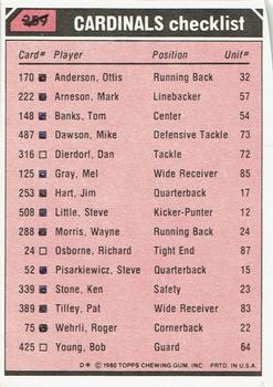 1980 Topps - Team Checklists #359 Ottis Anderson / Bob Pollard / Ken Stone / Pat Tilley Back