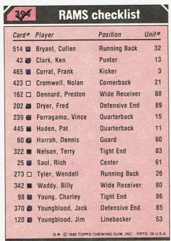 1980 Topps - Team Checklists #394 Wendell Tyler / Preston Dennard / Nolan Cromwell / Jim Youngblood / Jack Youngblood Back