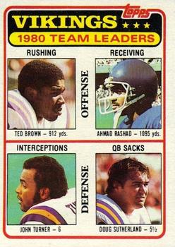 1981 Topps - Team Checklists #432 Ted Brown / Ahmad Rashad / John Turner / Doug Sutherland Front