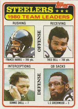1981 Topps - Team Checklists #526 Franco Harris / Theo Bell / Donnie Shell / L.C. Greenwood Front