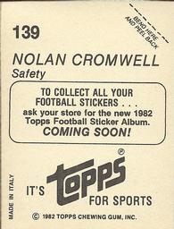 1982 Topps - Coming Soon Stickers #139 Nolan Cromwell Back