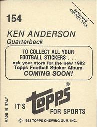 1982 Topps - Coming Soon Stickers #154 Ken Anderson Back